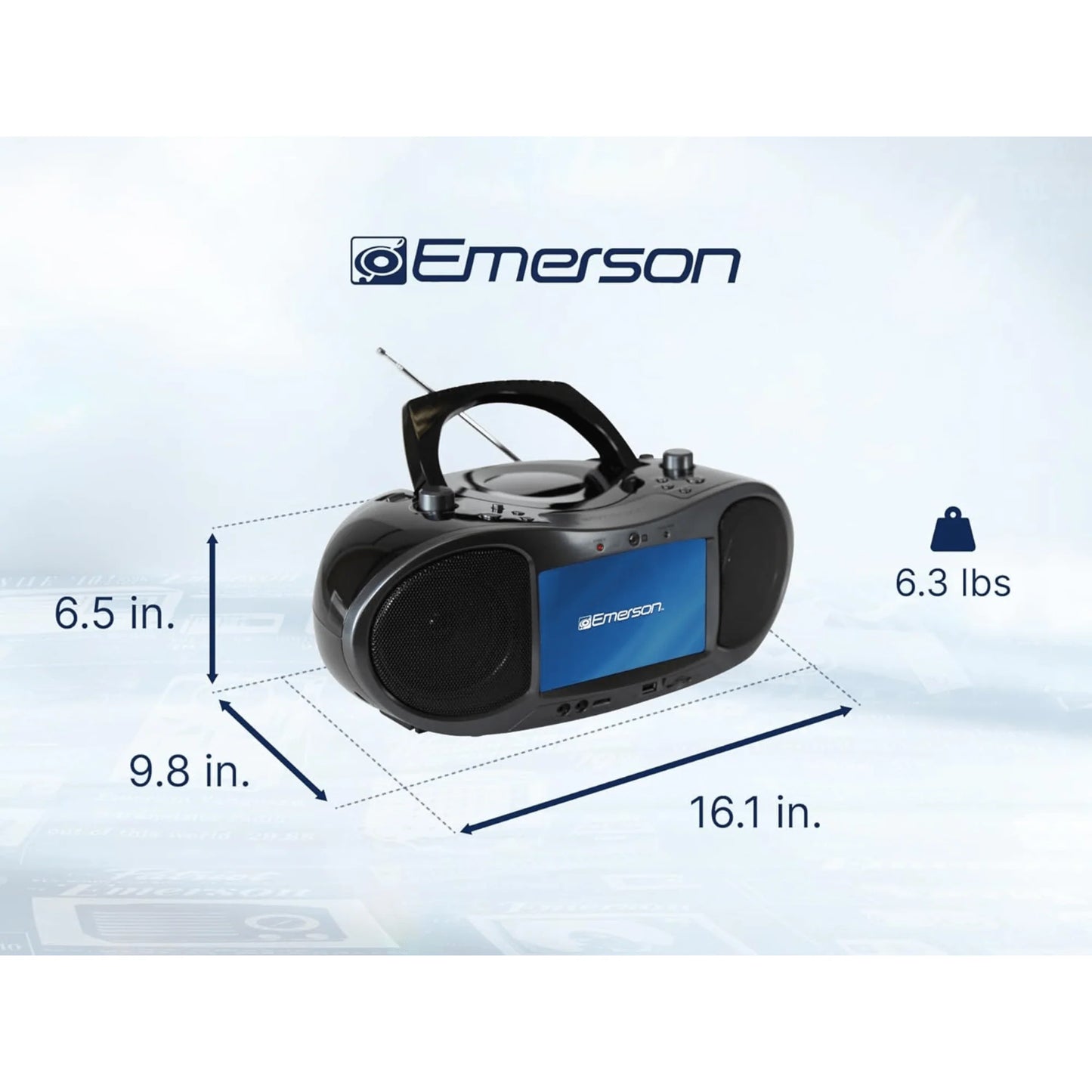 Emerson 7” Bluetooth DVD Boombox with HD-INPUT AM/FM Radio and Stereo Speakers