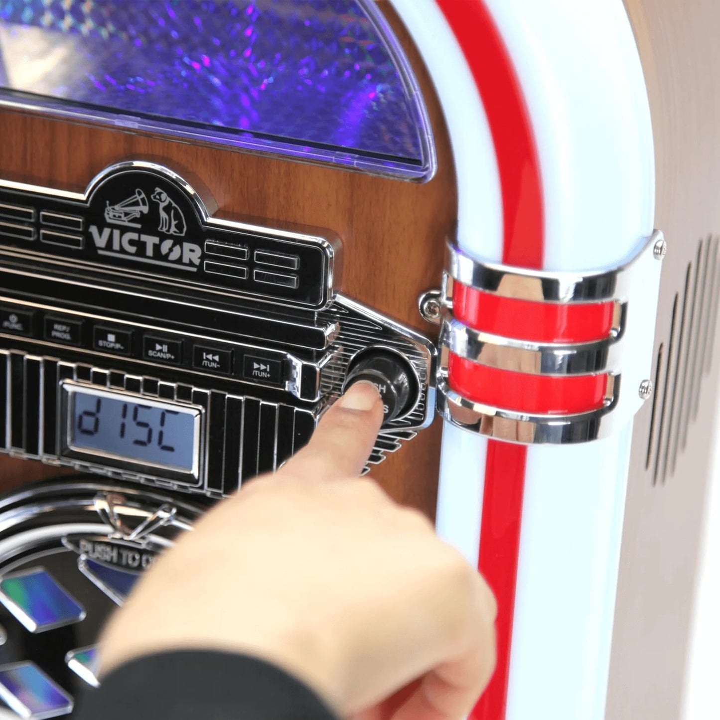 Victor Broadway II Desktop CD Jukebox with Multi-Color LED Lighting and FM Radio