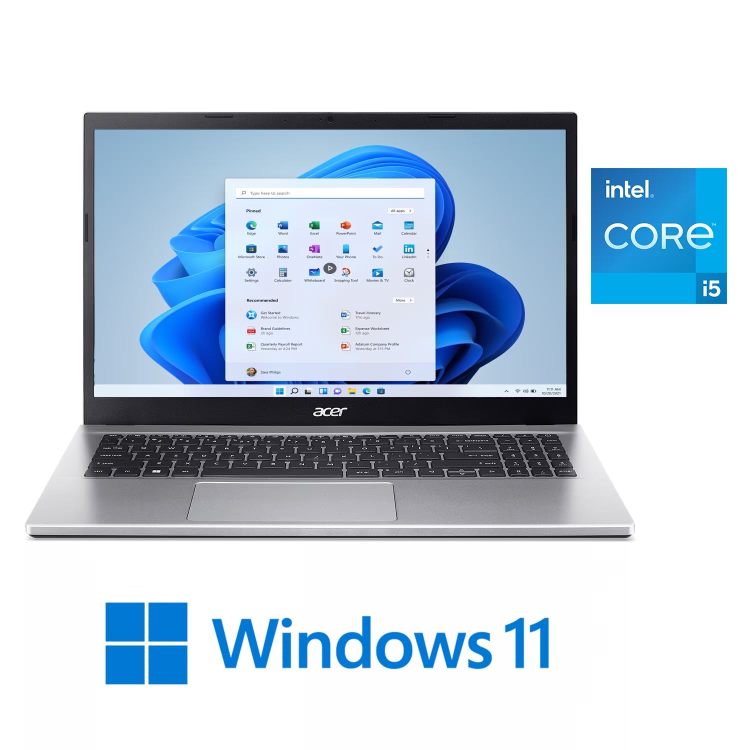 Aspire 3, 15.6" Full HD Display, 12Th Gen Intel Core I5-1235U, Intel Iris Xe Graphics, 8GB DDR4, 256GB Nvme SSD, Silver, Windows 11 Home, A315-59-53ER