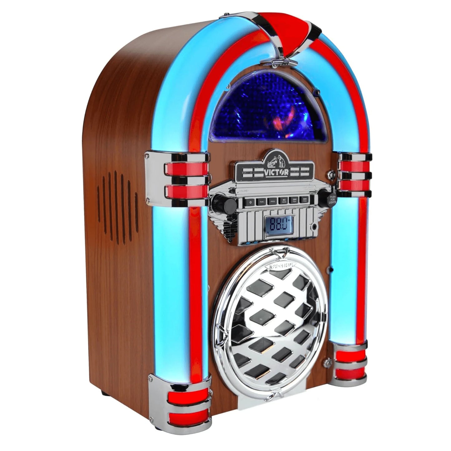 Victor Broadway II Desktop CD Jukebox with Multi-Color LED Lighting and FM Radio