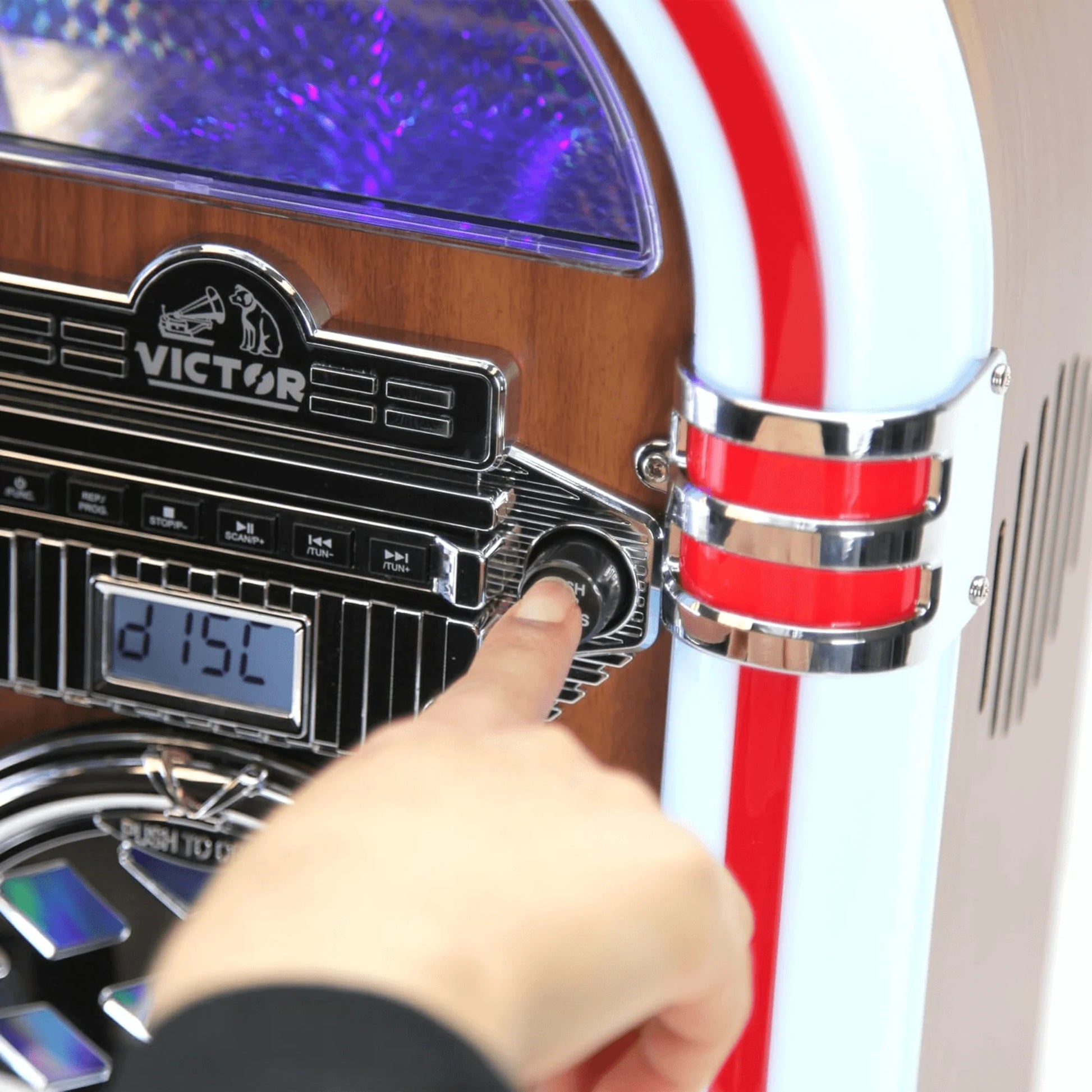 Victor Broadway II Desktop CD Jukebox with Multi-Color LED Lighting and FM Radio