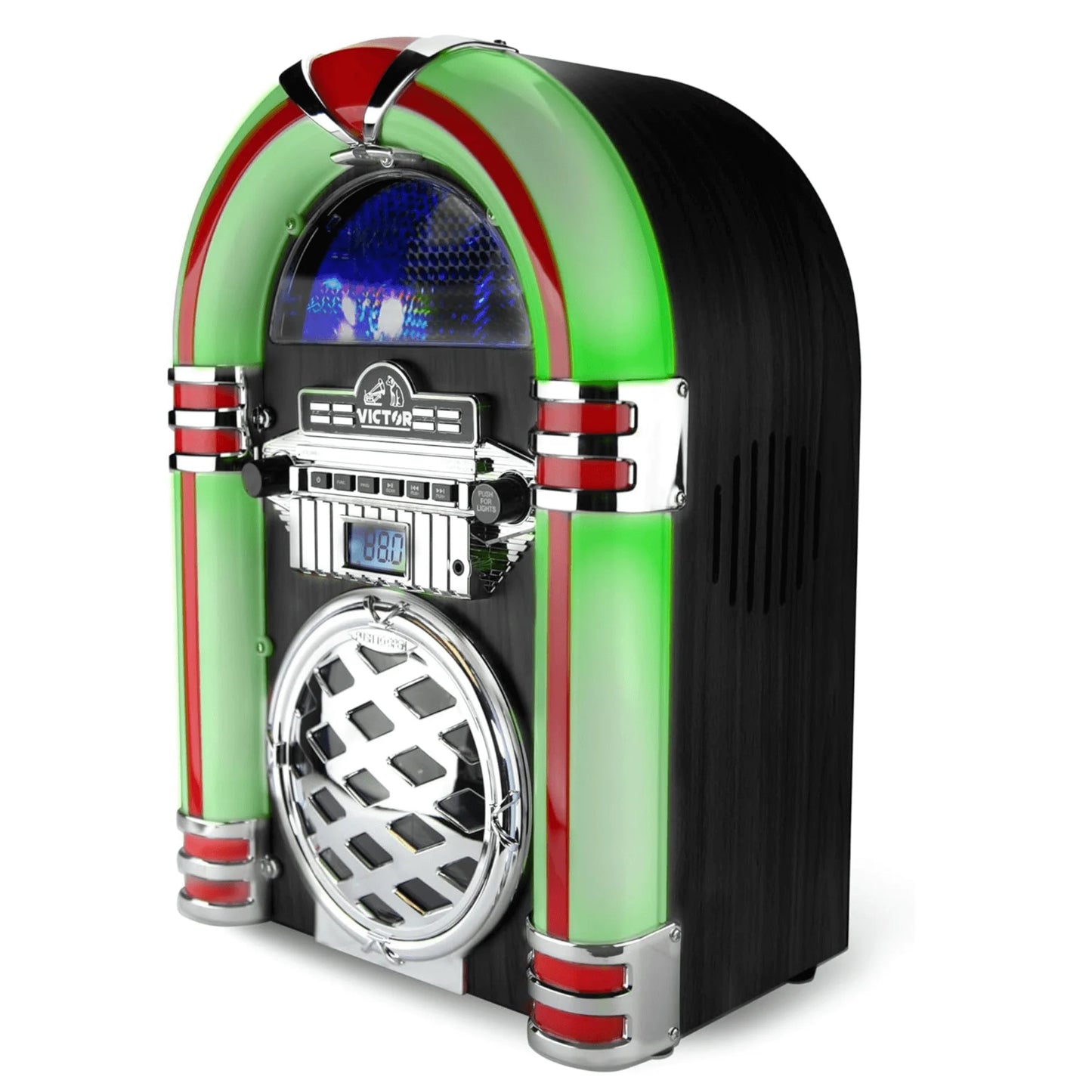 Victor Broadway II Desktop CD Jukebox with Multi-Color LED Lighting and FM Radio