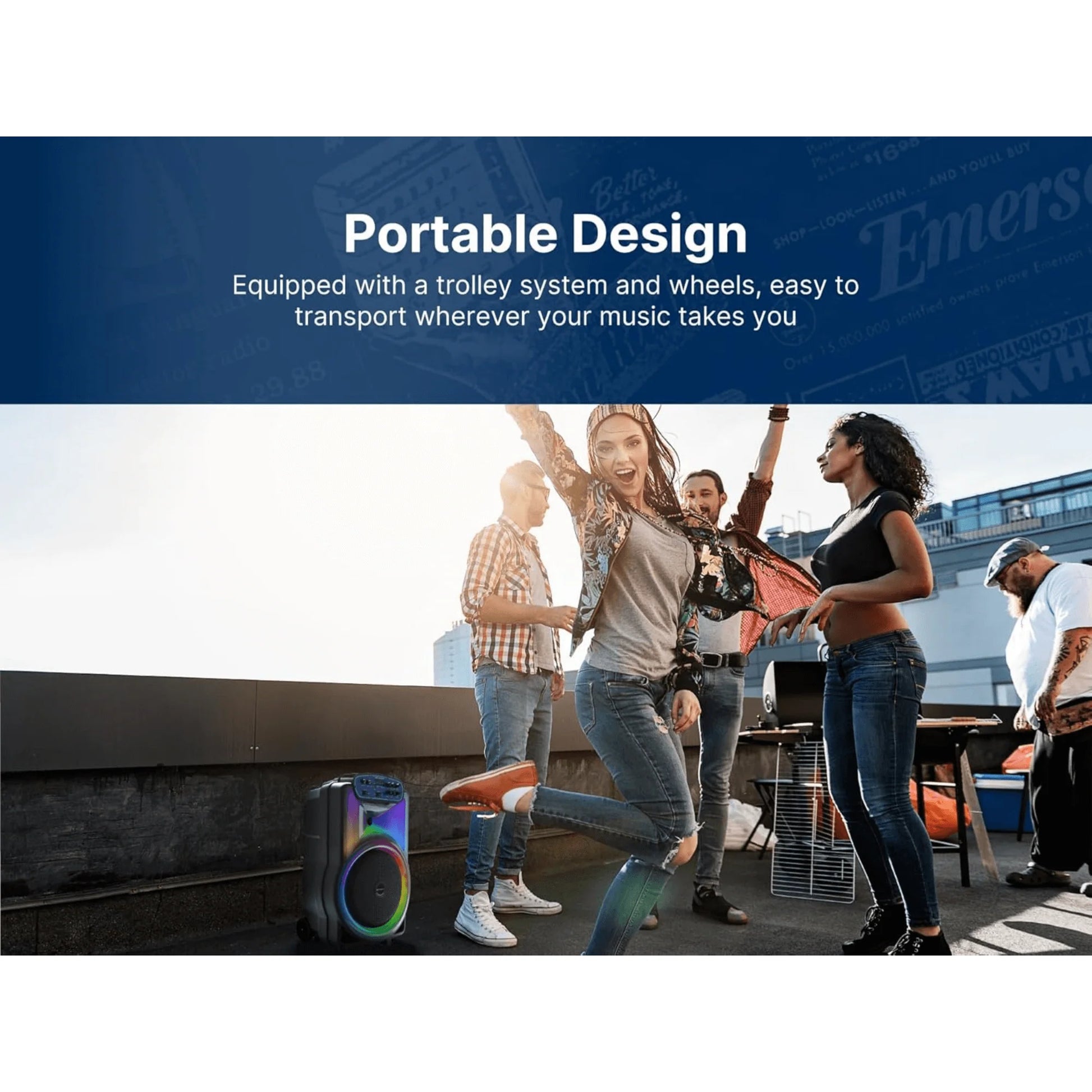 Emerson Portable Bluetooth 15" Party Speaker with Flame Lighting