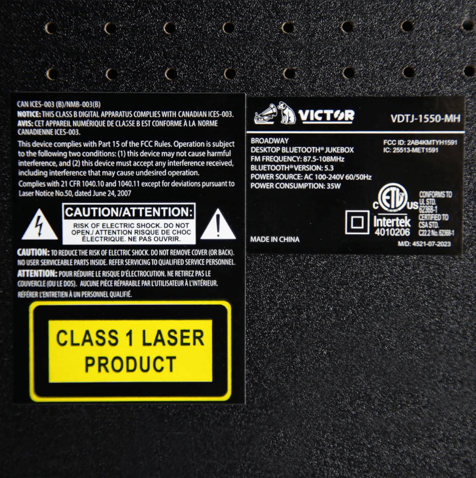 Victor Broadway II Desktop CD Jukebox with Multi-Color LED Lighting and FM Radio