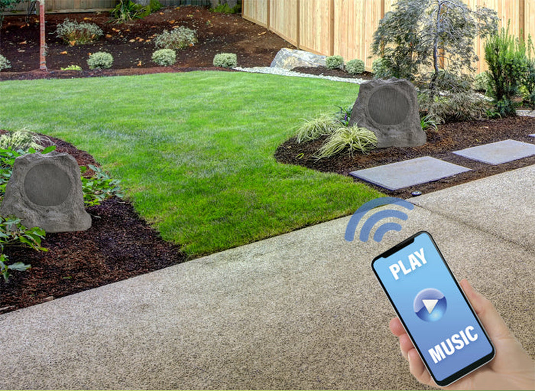 Soundpro 1-Pair Bluetooth Multi-Link Solar Rechargeable Wireless Rock Speakers