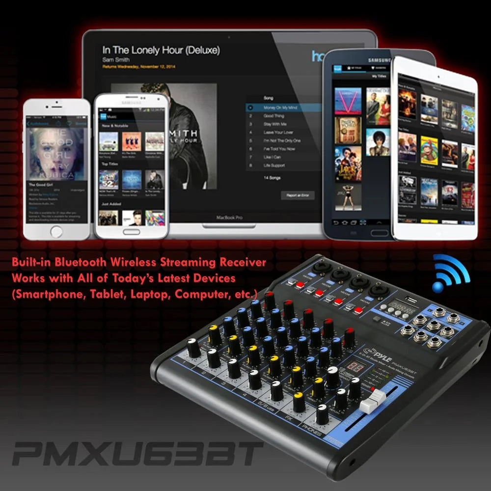 PMXU63BT - 6-Ch. Bluetooth Studio Mixer - DJ Controller Audio Mixing Console System