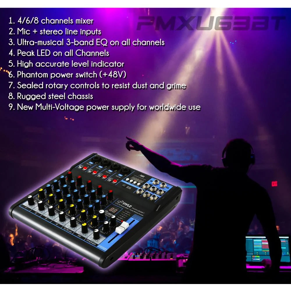 PMXU63BT - 6-Ch. Bluetooth Studio Mixer - DJ Controller Audio Mixing Console System