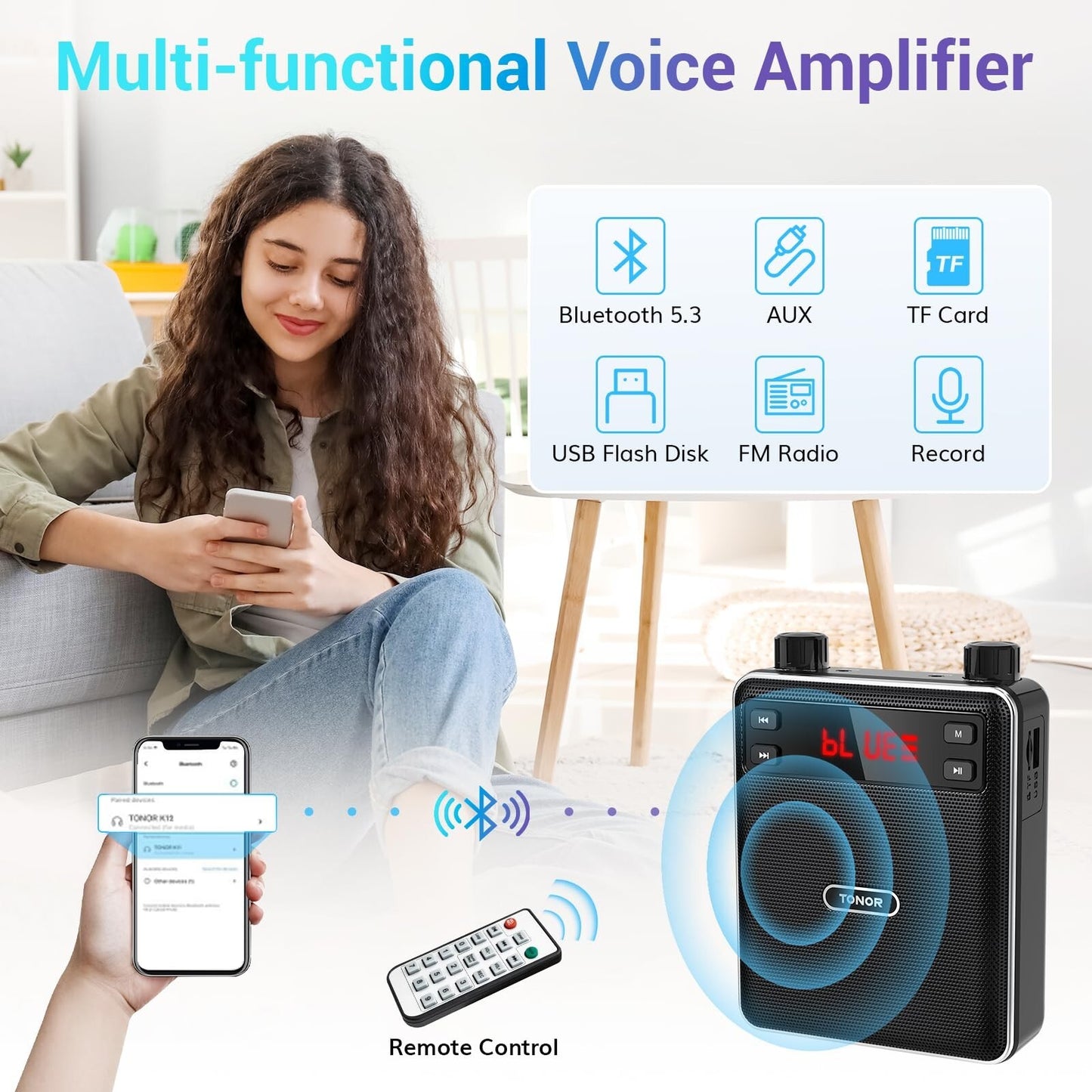 TONOR Voice Amplifier Wireless Microphone 25W, Portable Voice Amplifier for T...