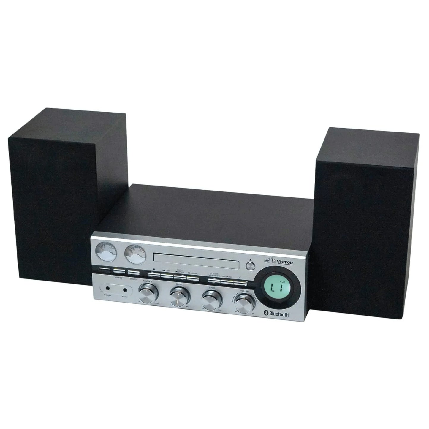 Victor Milwaukee 50W Desktop CD Stereo System W Bluetooth, CD Player & FM Radio