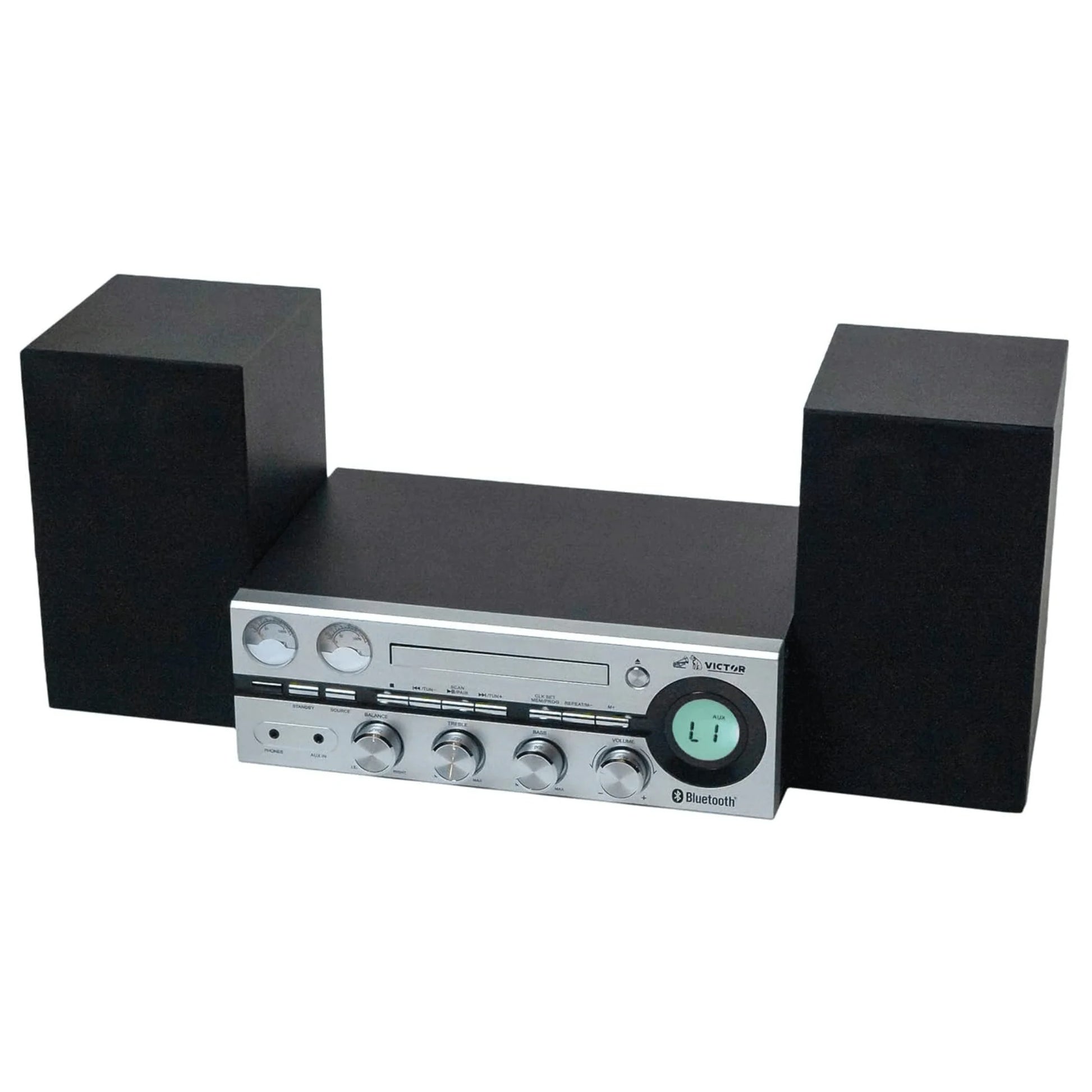 Victor Milwaukee 50W Desktop CD Stereo System W Bluetooth, CD Player & FM Radio