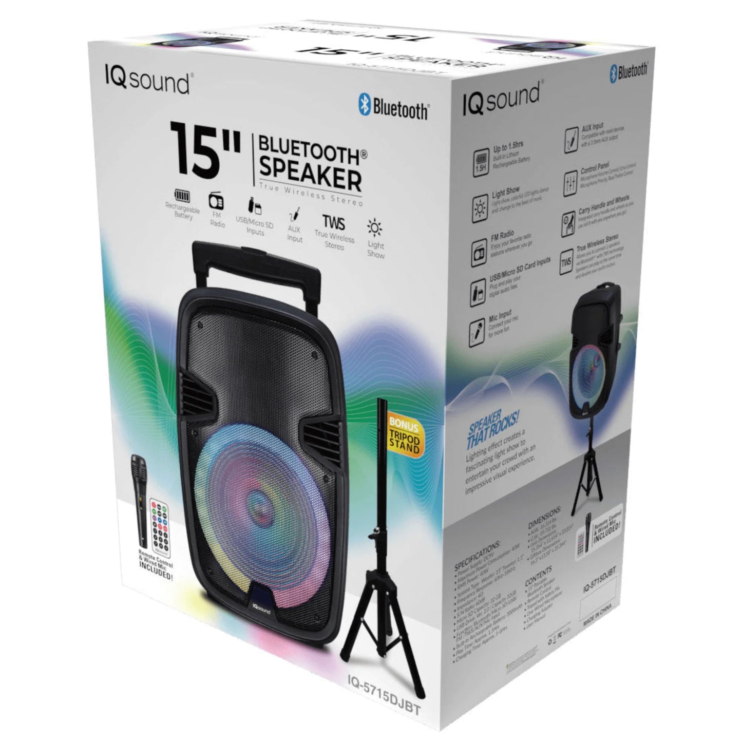 Supersonic 15" Portable Bluetooth Speaker with True Wireless Stereo & Mic (IQ-5715DJBT)