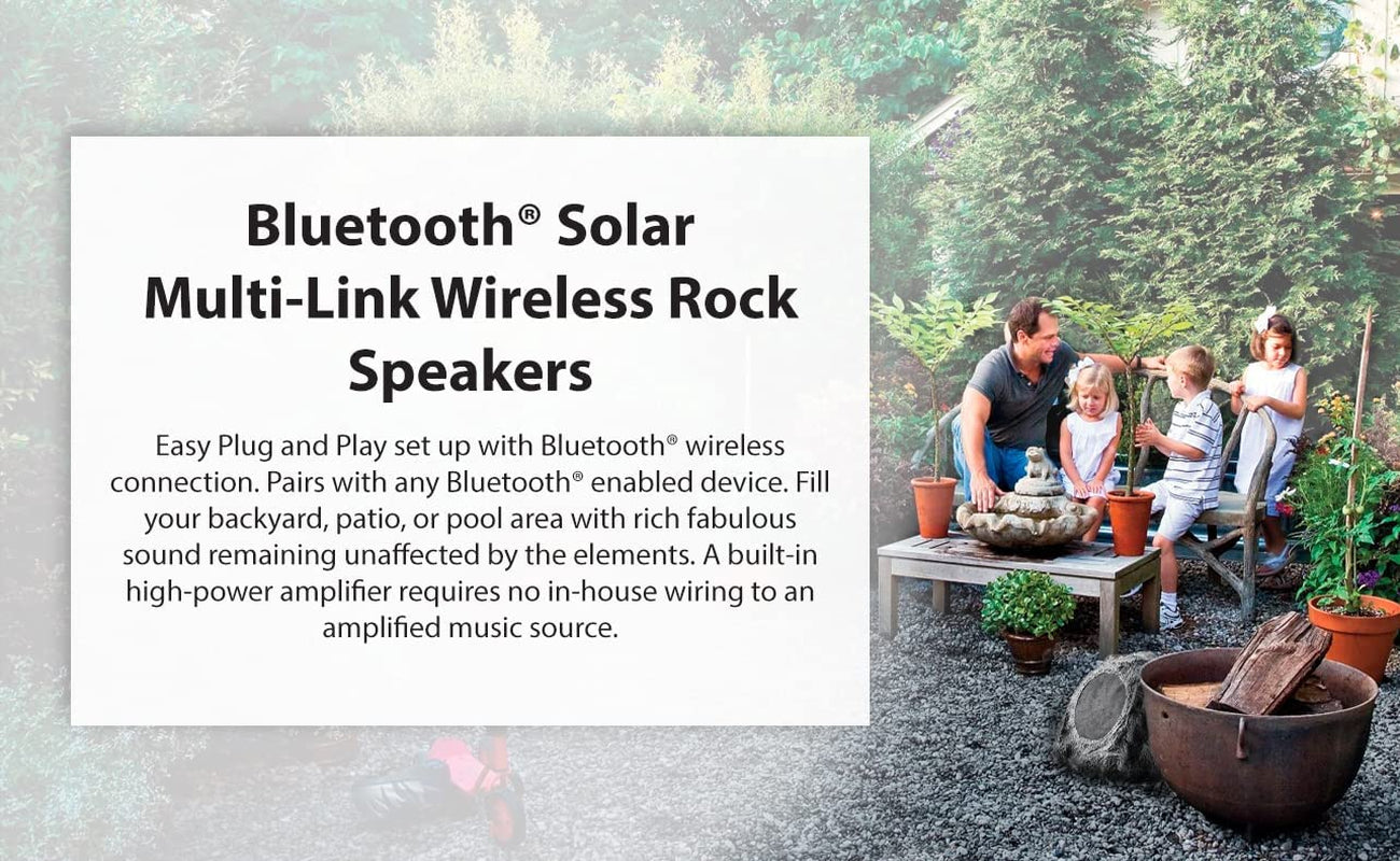 Soundpro 1-Pair Bluetooth Multi-Link Solar Rechargeable Wireless Rock Speakers
