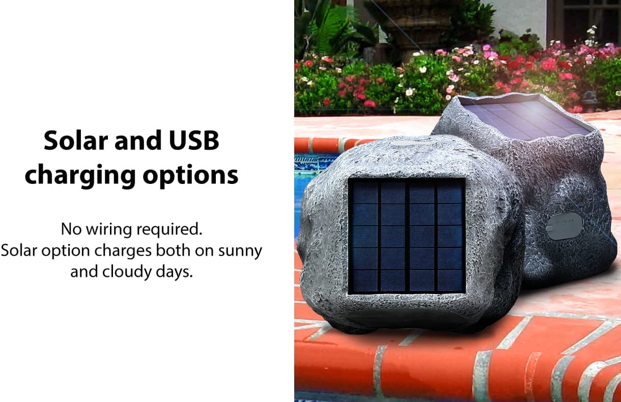 Soundpro 1-Pair Bluetooth Multi-Link Solar Rechargeable Wireless Rock Speakers