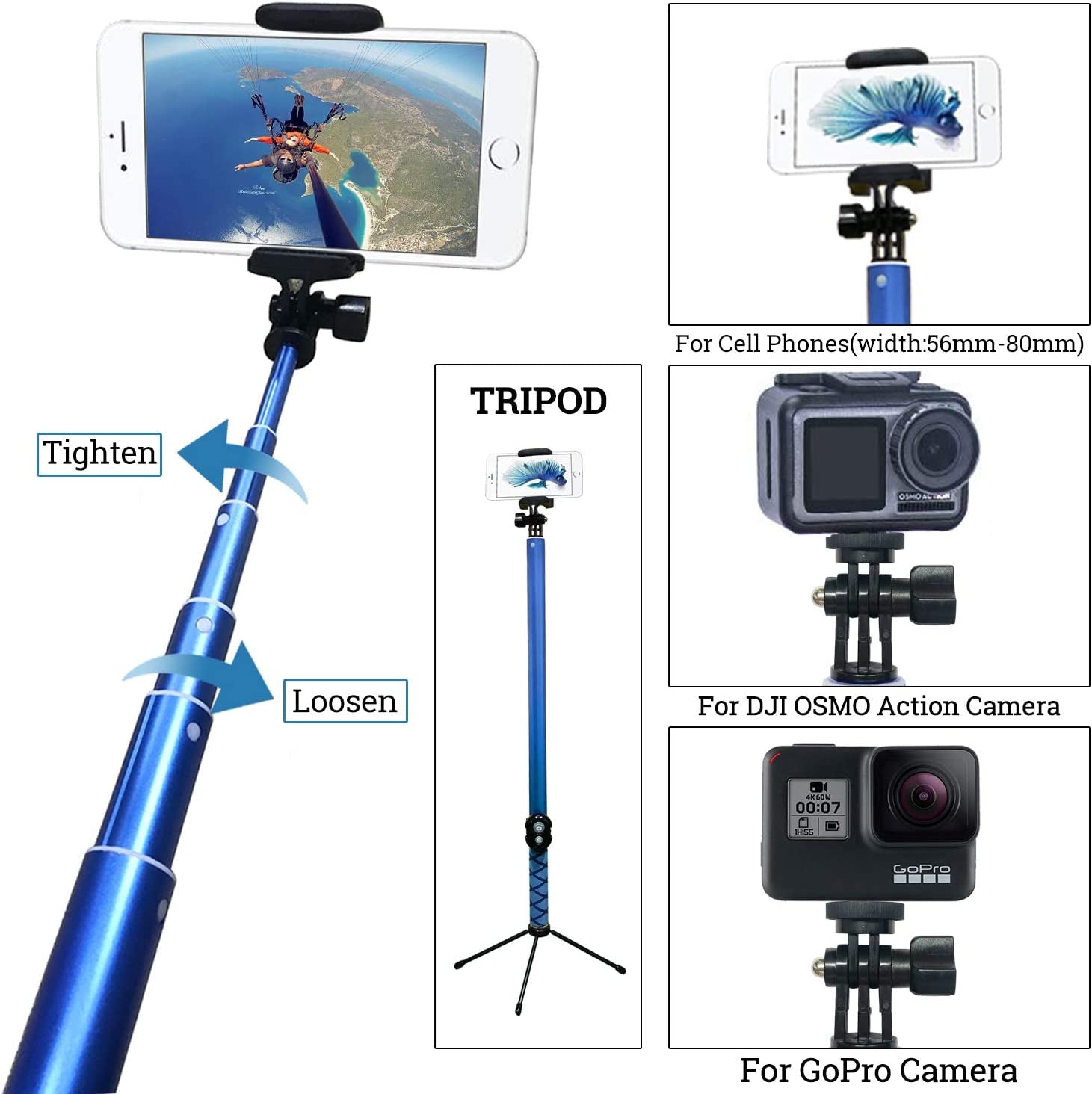 Bluetooth Long Selfie Stick- Super Length Lightweight Extendable Pole to 118''