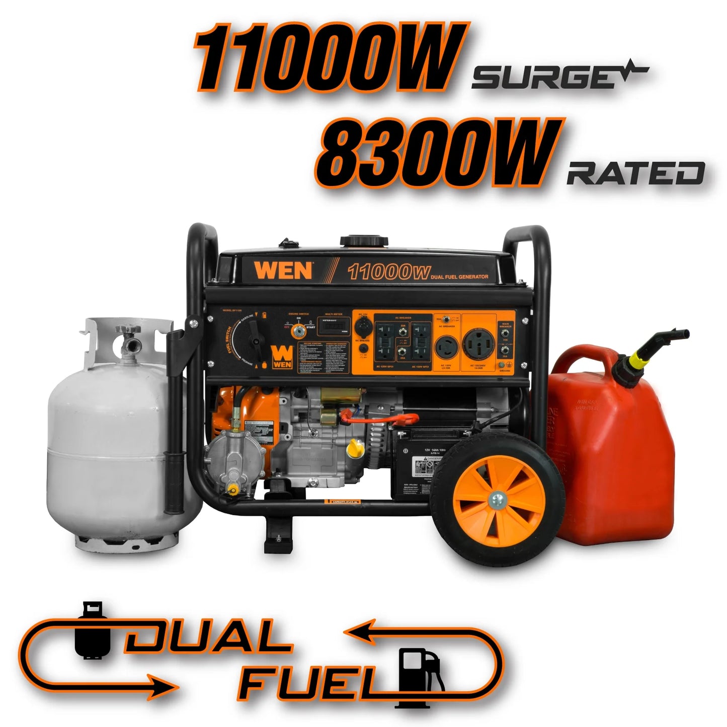 11,000-Watt 120V/240V Dual Fuel Portable Generator with Wheel Kit and Electric Start (DF1100T)