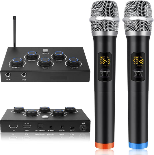Karaoke Microphone Wireless System, Portable Karaoke Microphone Mixer System Wit