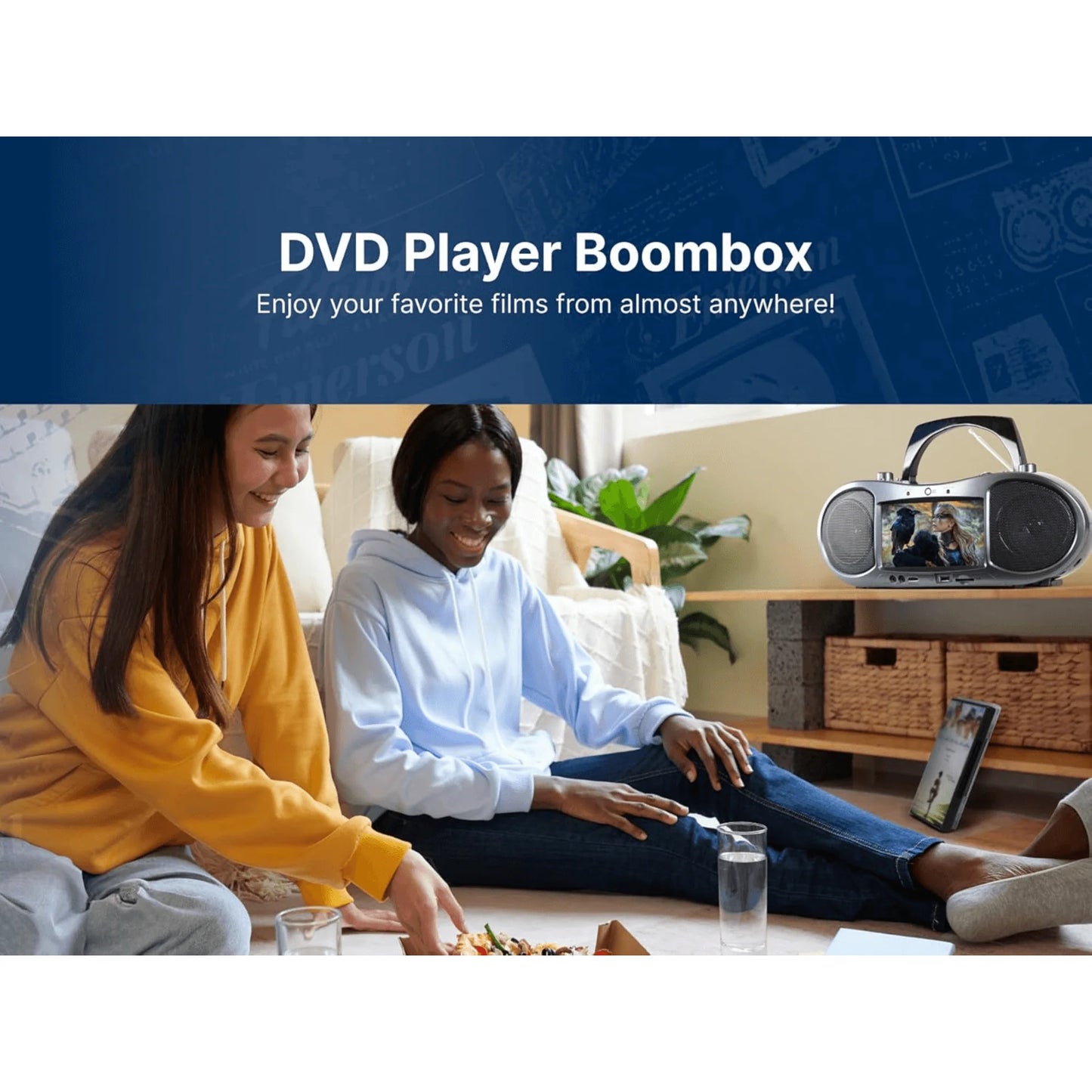 Emerson 7” Bluetooth DVD Boombox with HD-INPUT AM/FM Radio and Stereo Speakers