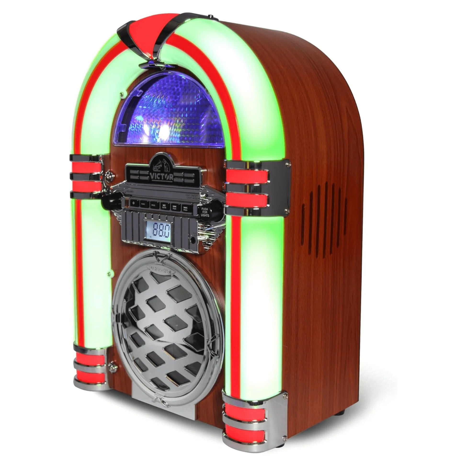 Victor Broadway II Desktop CD Jukebox with Multi-Color LED Lighting and FM Radio