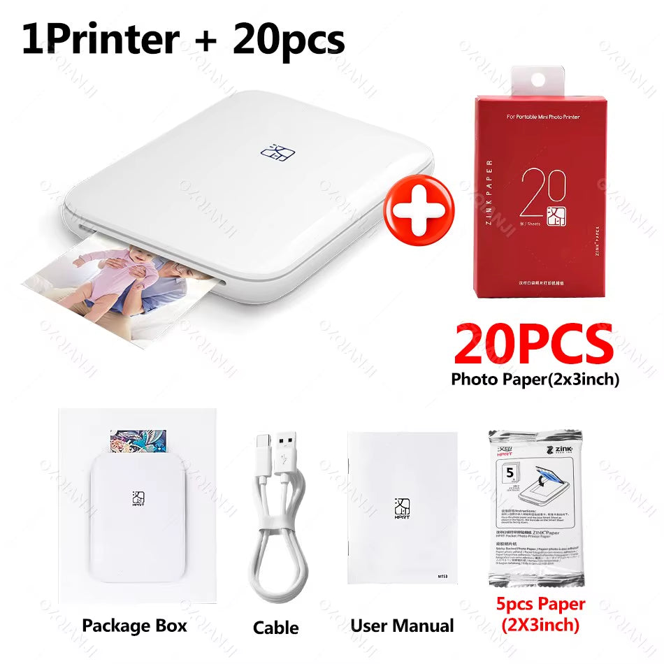 HPRT MT53 Portable Mni Mobile Pocket Printer BT Wireless Photo Printer with Zink Technology 2X3 Inch Color Photo Printer Maker