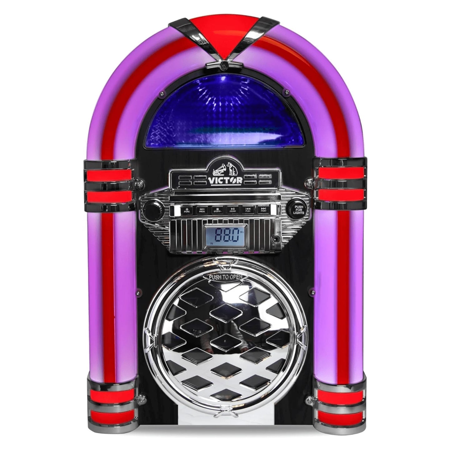 Victor Broadway II Desktop CD Jukebox with Multi-Color LED Lighting and FM Radio