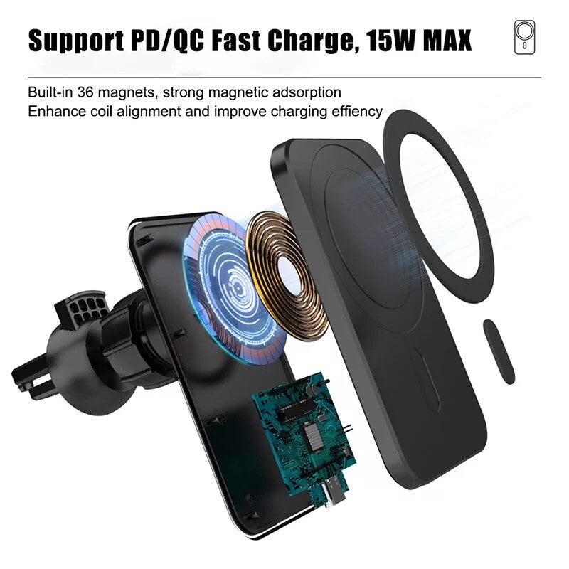 Car Wireless Fast Charger Magnetic Phone Mount Holder for Iphone 12 Pro MAX Mini