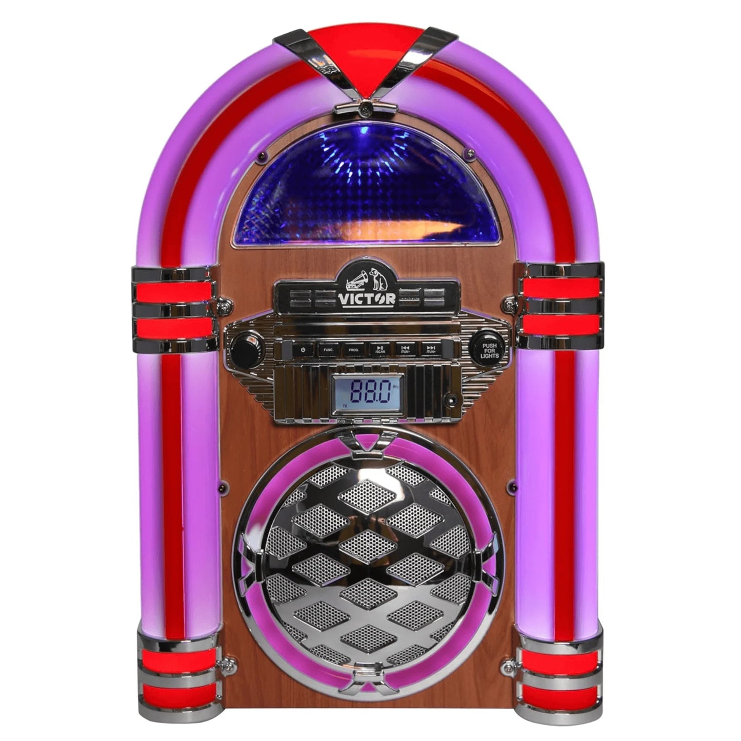 Victor Broadway II Desktop CD Jukebox with Multi-Color LED Lighting and FM Radio