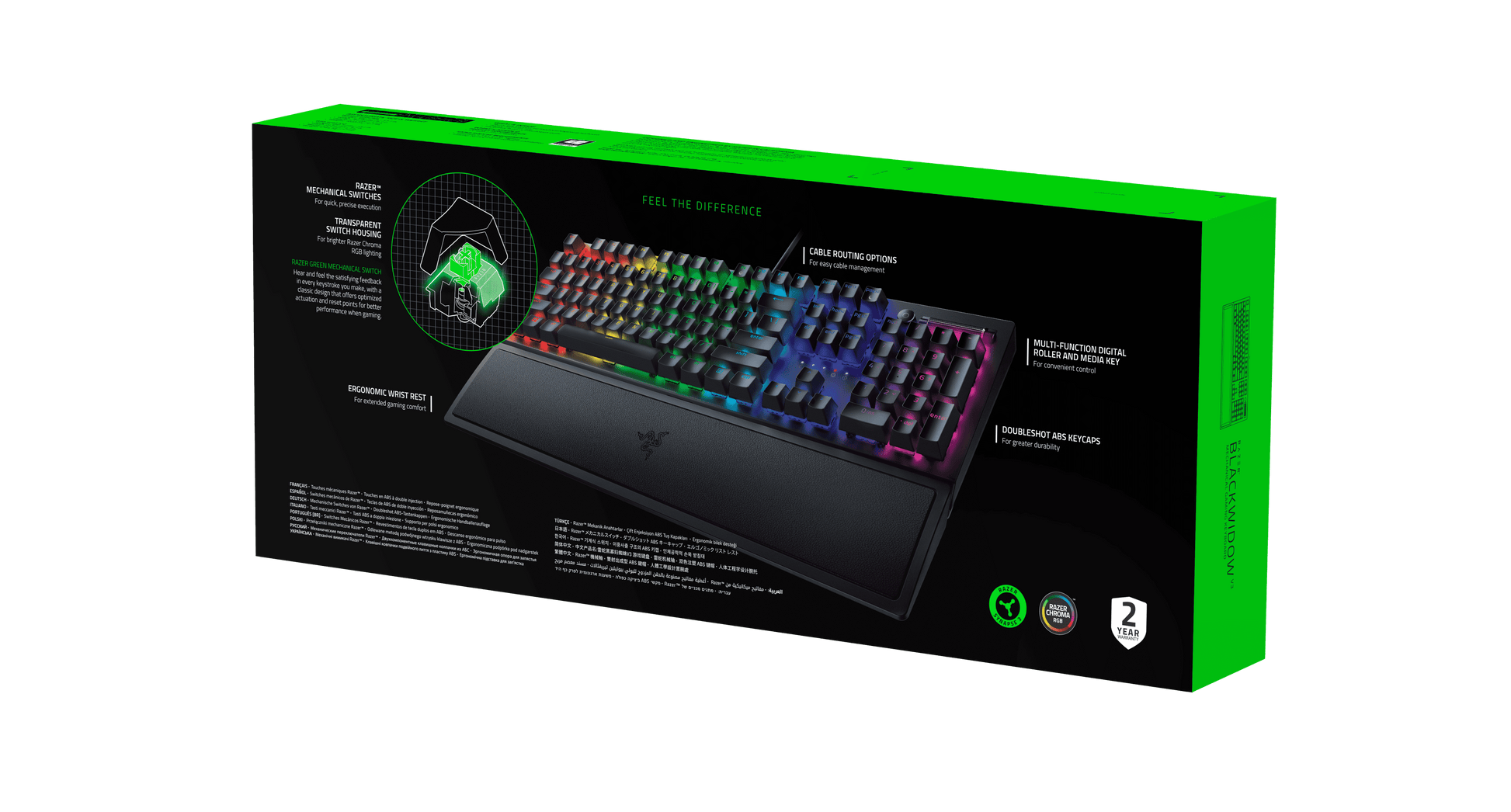 Blackwidow V3 Full Size Mechanical Gaming Keyboard for PC, Chroma RGB, Wrist Rest, Black