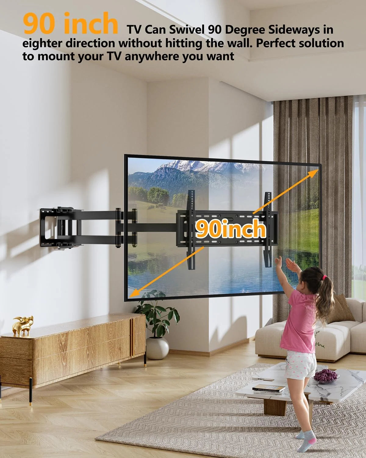 Long Extension TV Mount, Dual Articulating Arm Full Motion Wall Mount TV Bracket with 43 Inch Long Arm, Fits 50 to 90 Inch Flat/Curve Tvs, Holds up to 132 Lbs, Max. 600X400Mm