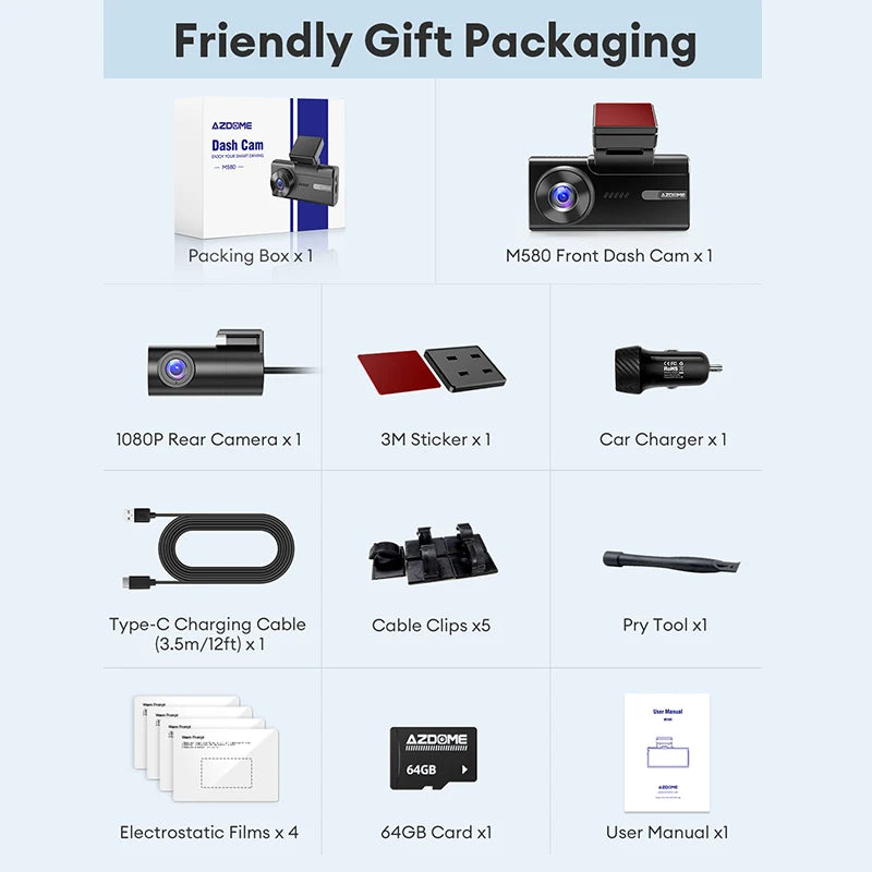 M580 Dash Cam 5K Front Rear Car Camera Built-In 5Ghz Wifi GPS 4" Touch Screen 24H Parking Monitor Night Vision Black Box