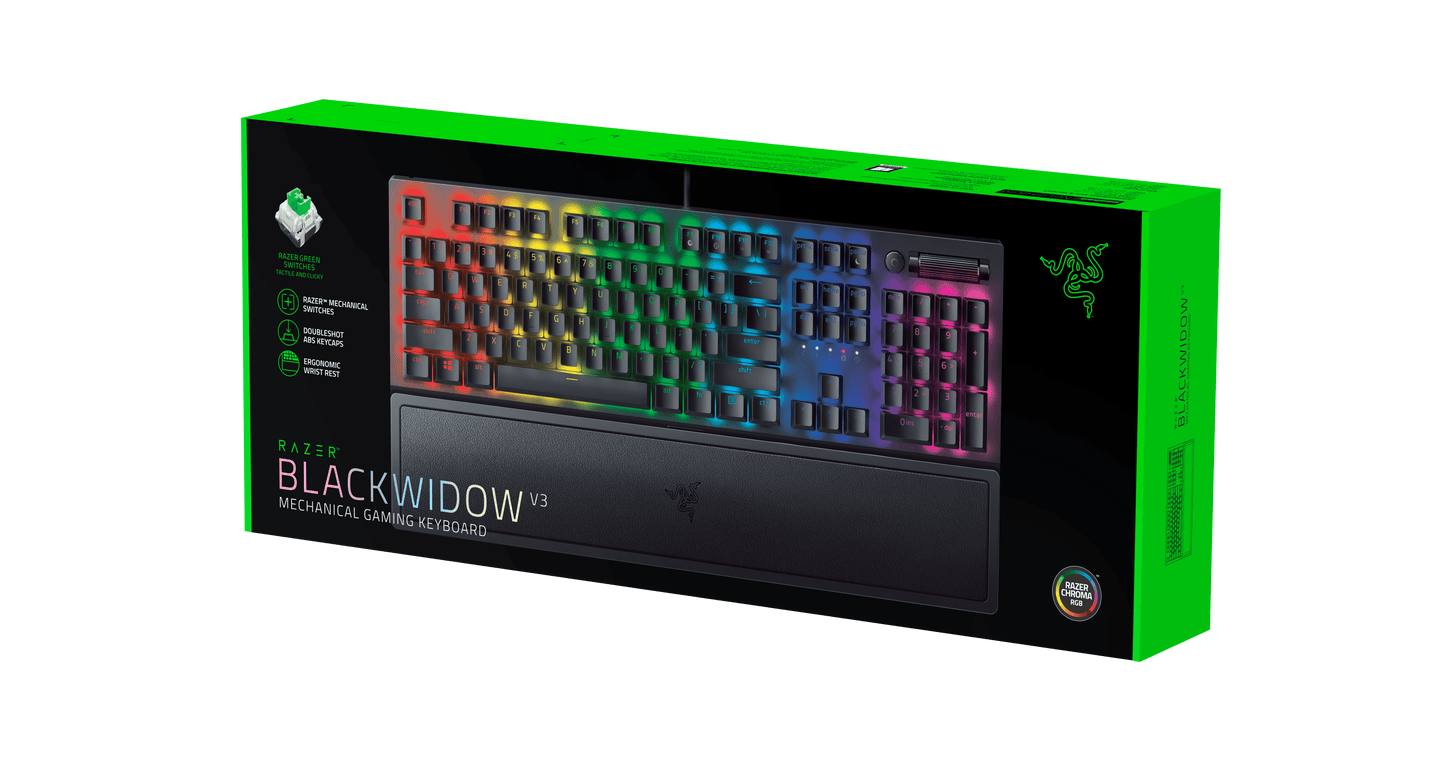 Blackwidow V3 Full Size Mechanical Gaming Keyboard for PC, Chroma RGB, Wrist Rest, Black