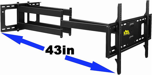 Long Extension TV Mount, Dual Articulating Arm Full Motion Wall Mount TV Bracket with 43 Inch Long Arm, Fits 50 to 90 Inch Flat/Curve Tvs, Holds up to 132 Lbs, Max. 600X400Mm