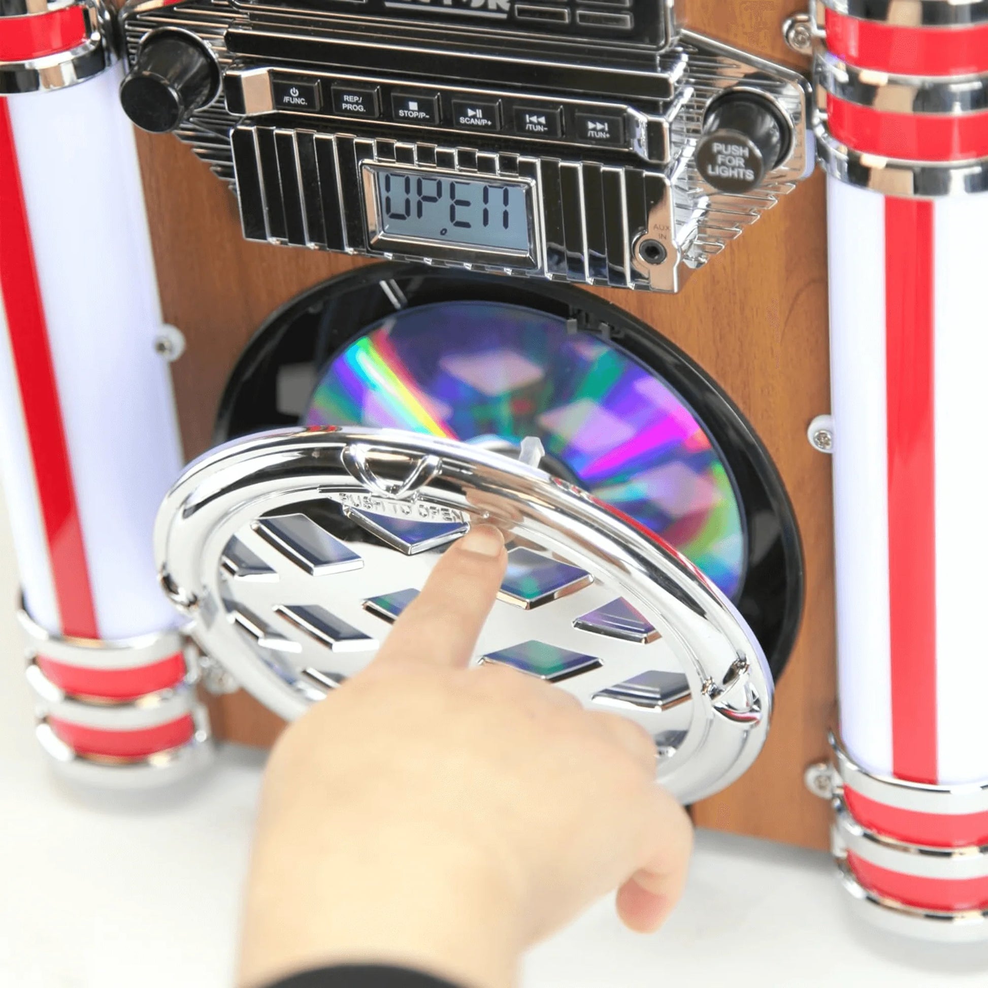 Victor Broadway II Desktop CD Jukebox with Multi-Color LED Lighting and FM Radio