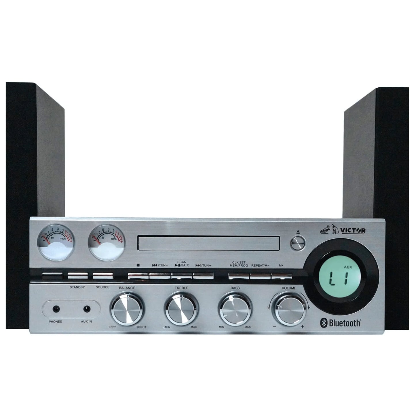 Victor Milwaukee 50W Desktop CD Stereo System W Bluetooth, CD Player & FM Radio