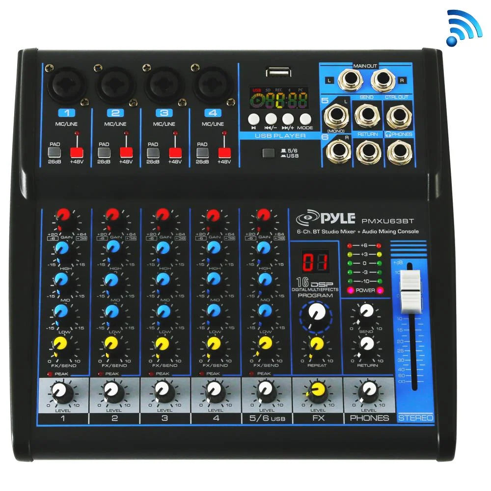 PMXU63BT - 6-Ch. Bluetooth Studio Mixer - DJ Controller Audio Mixing Console System