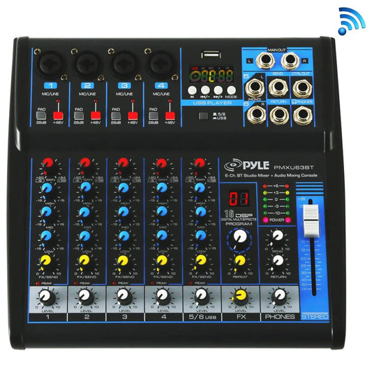 PMXU63BT - 6-Ch. Bluetooth Studio Mixer - DJ Controller Audio Mixing Console System