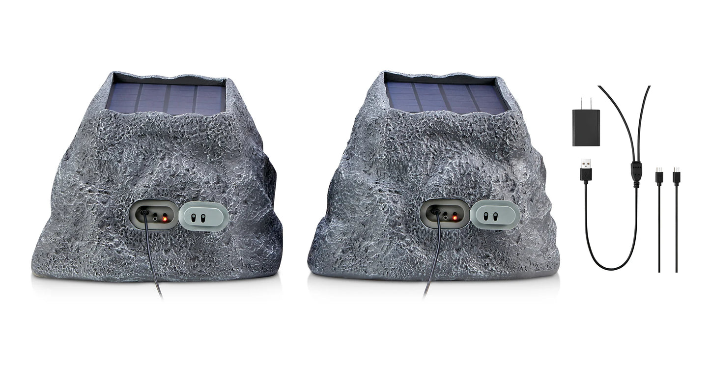 Soundpro 1-Pair Bluetooth Multi-Link Solar Rechargeable Wireless Rock Speakers