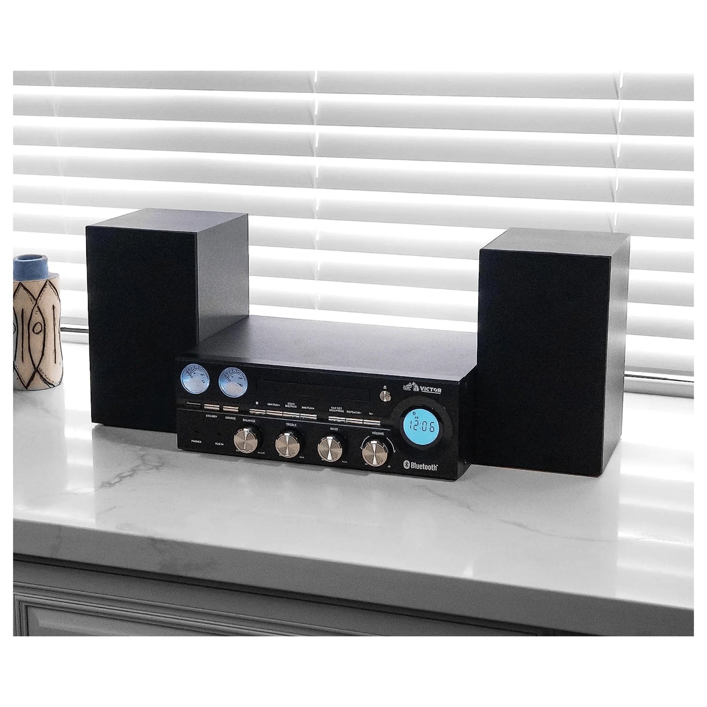 Victor Milwaukee 50W Desktop CD Stereo System W Bluetooth, CD Player & FM Radio