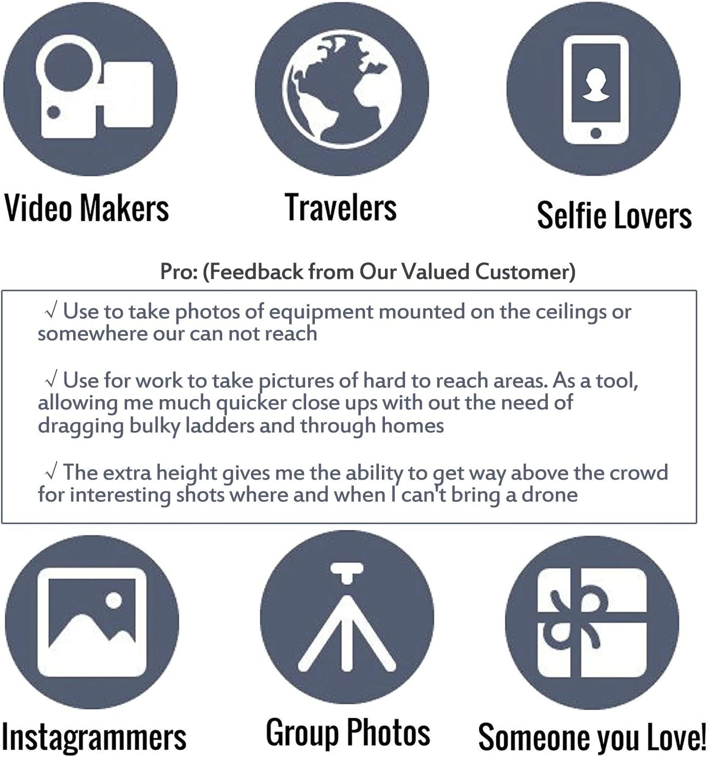 Bluetooth Long Selfie Stick- Super Length Lightweight Extendable Pole to 118''