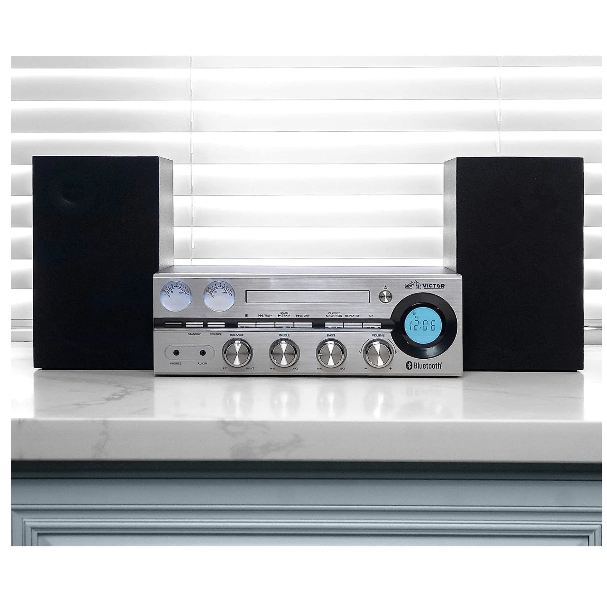 Victor Milwaukee 50W Desktop CD Stereo System W Bluetooth, CD Player & FM Radio