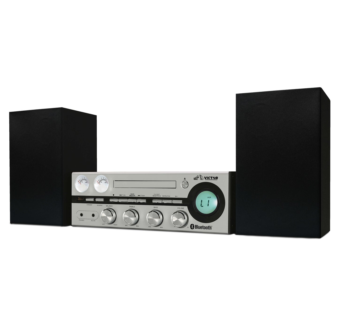 Victor Milwaukee 50W Desktop CD Stereo System W Bluetooth, CD Player & FM Radio