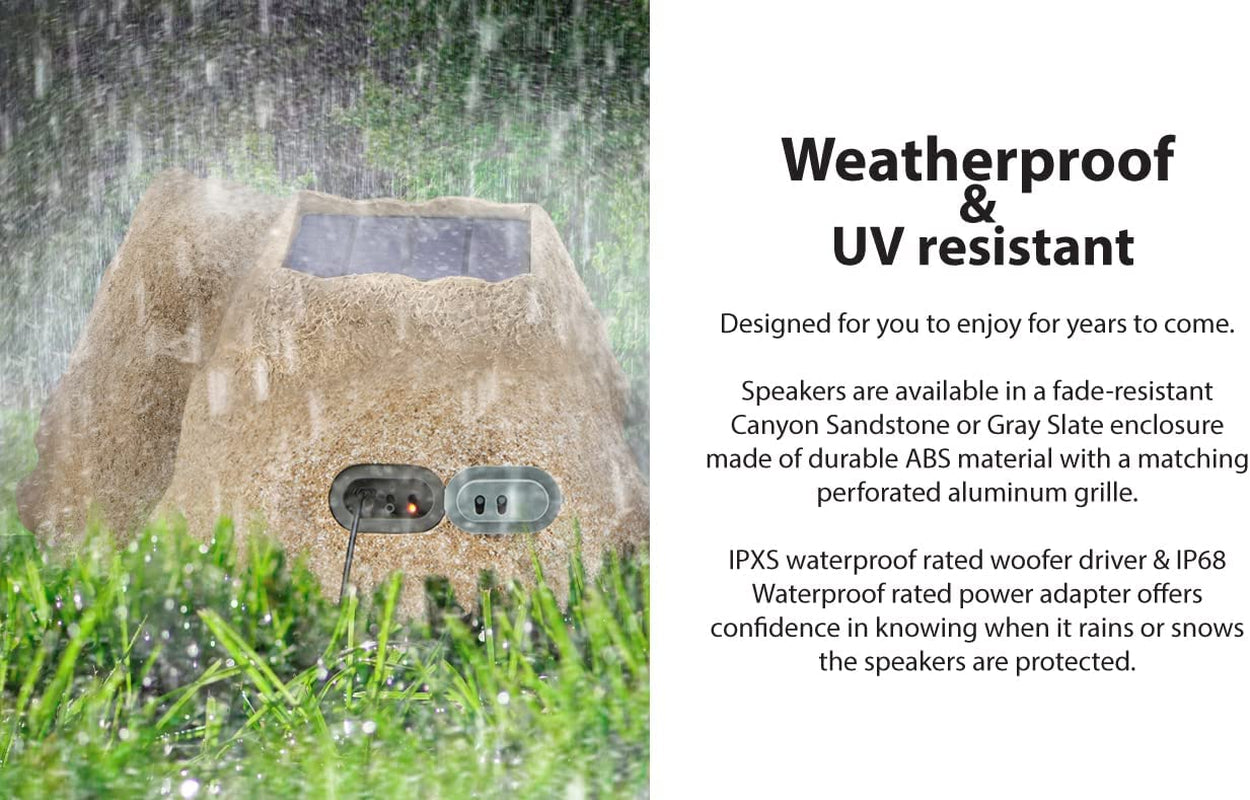 Soundpro 1-Pair Bluetooth Multi-Link Solar Rechargeable Wireless Rock Speakers