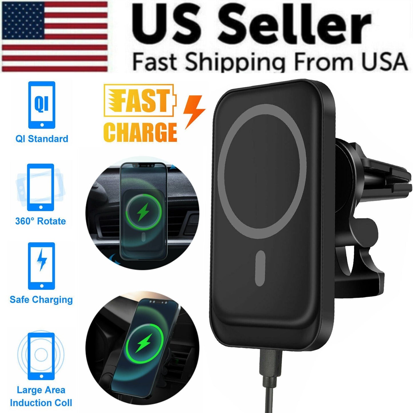 Magnetic Wireless Charger Car Mount Holder for Iphone 13 14 15 Pro Max Magsafe