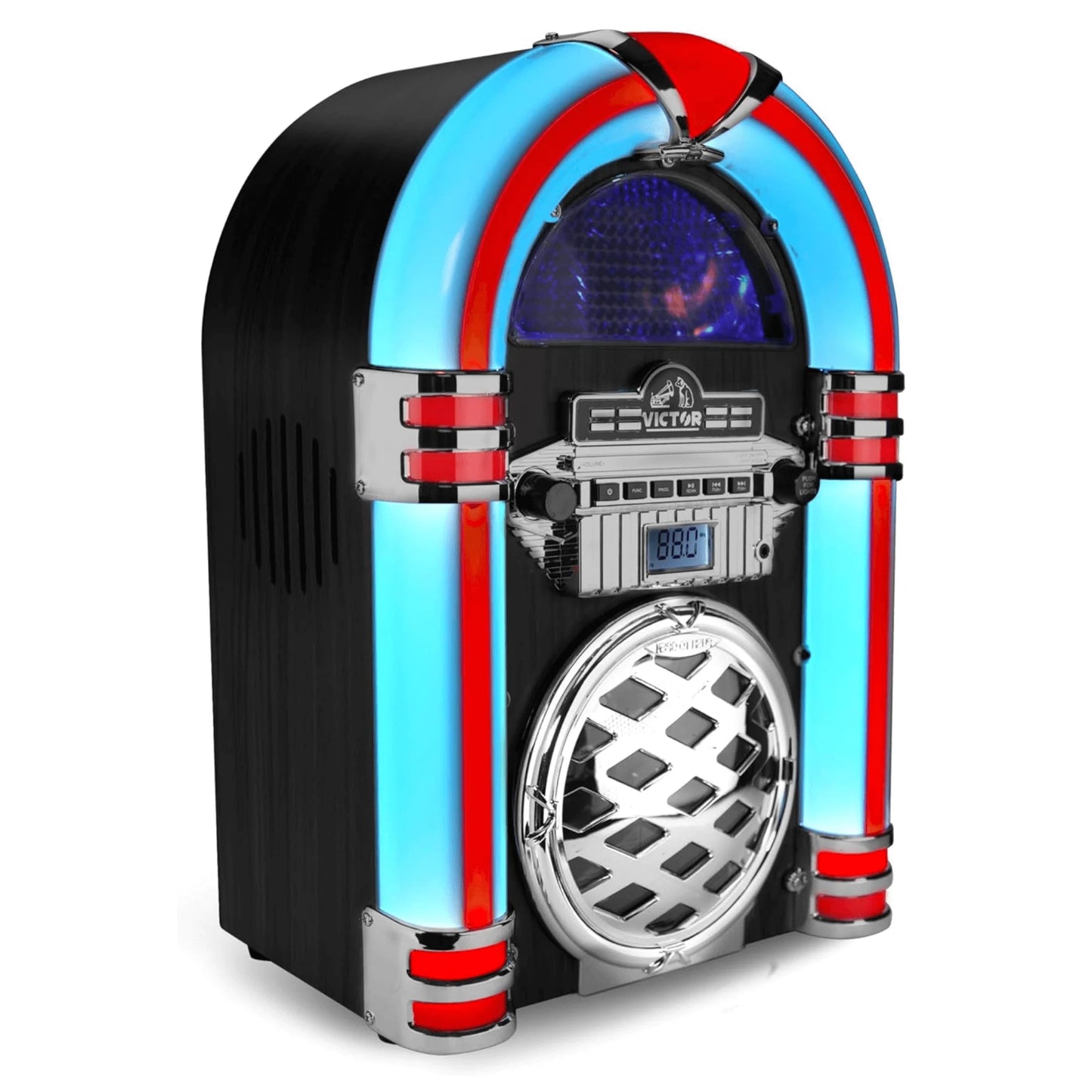 Victor Broadway II Desktop CD Jukebox with Multi-Color LED Lighting and FM Radio